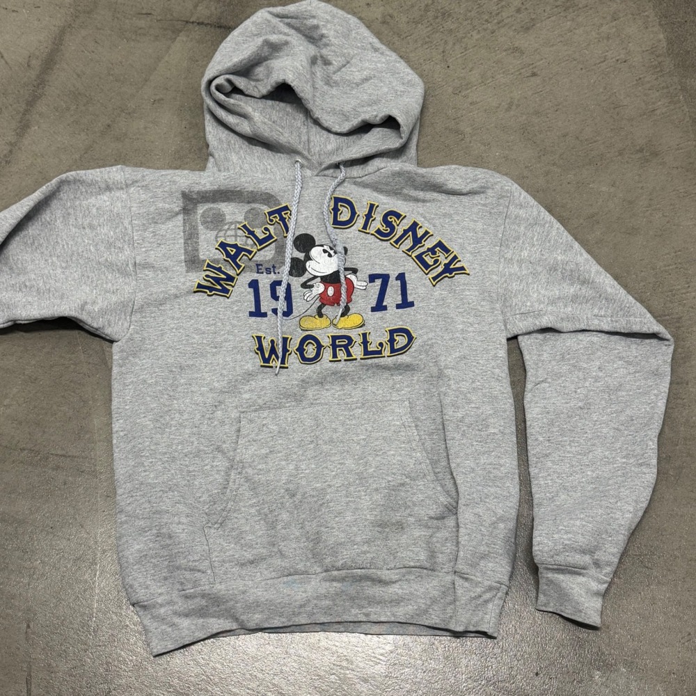 Walt Disney World Mickey Mouse Gray Hoodie Hanes Est 1971 Graphic Sweatshirt S